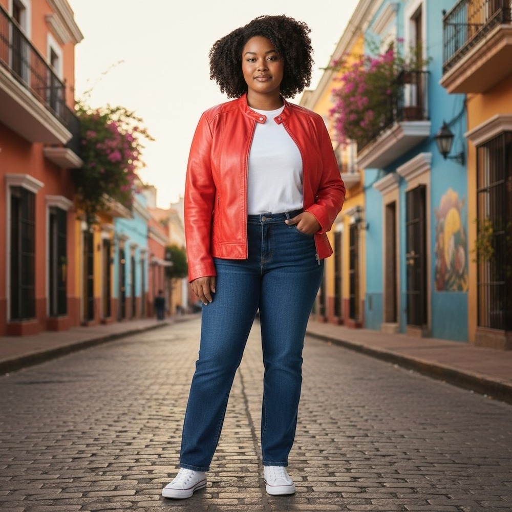 JESSICA LONDON Leather Jacket Women 32W Red Zip Moto Plus Size Streetwear Chic